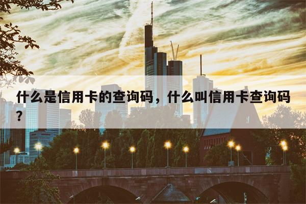 什么是信用卡的查询码，什么叫信用卡查询码？